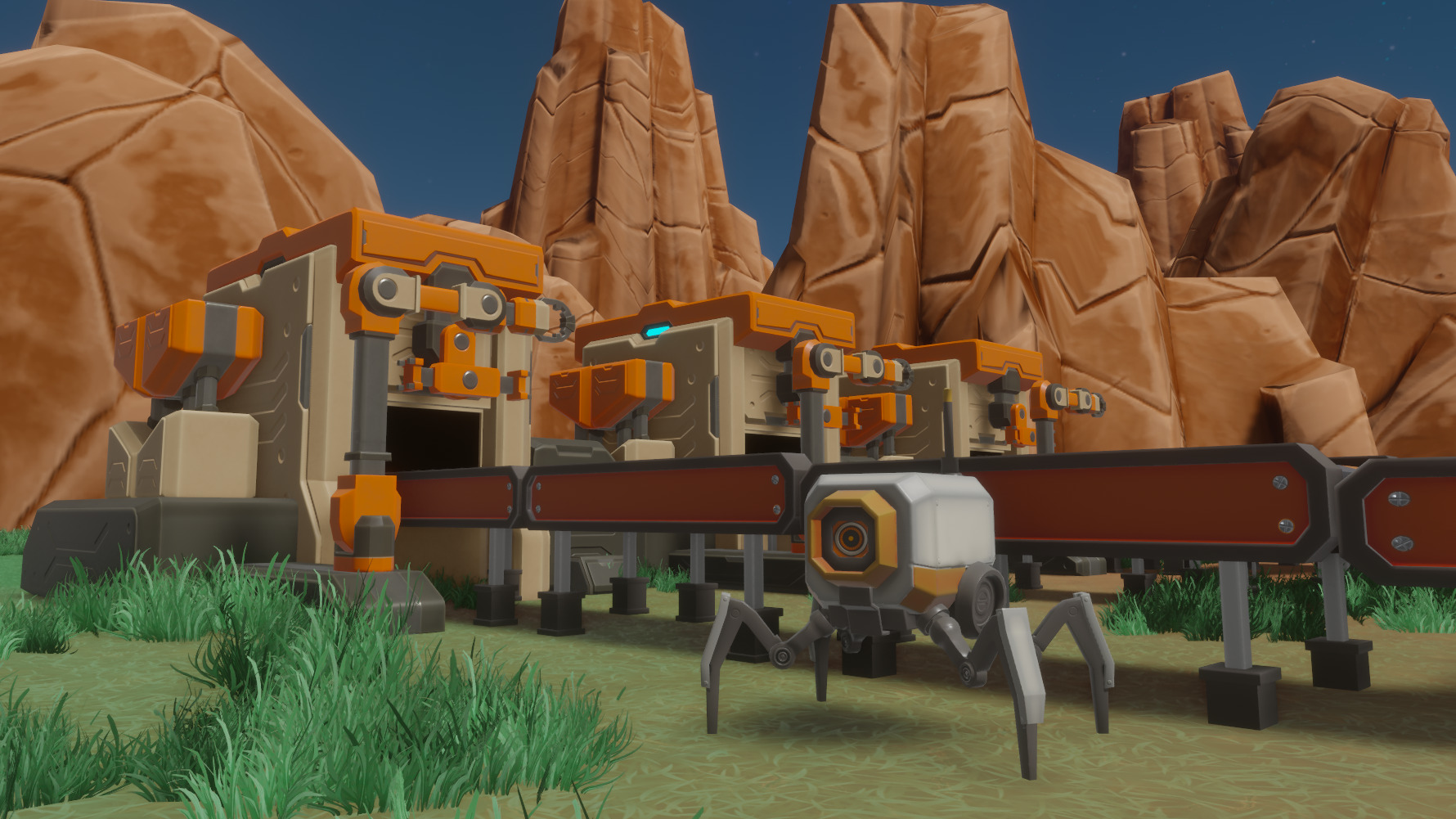 A factory from Exofactory, an in-development factory builder made with Bevy